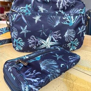 Lug Navy Blue Ocean Print Crossbody Bag Set